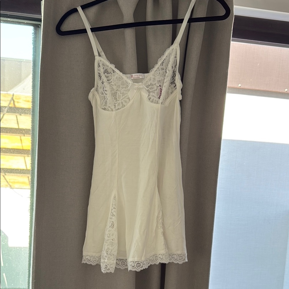 Cream Lace Trim Lingerie with Spaghetti Straps